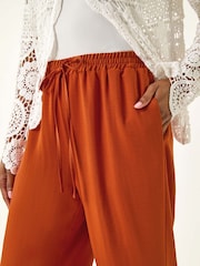 Roman Orange Elastic Waist Wide Leg Pocket Trousers - Image 3 of 5