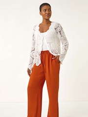 Roman Orange Elastic Waist Wide Leg Pocket Trousers - Image 5 of 5