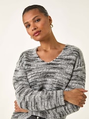 Roman Black Shimmer V-Neck Knitted Jumper - Image 1 of 5
