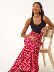 Roman Red Abstract Print Shirred Multiway Skirt - Image 2 of 5