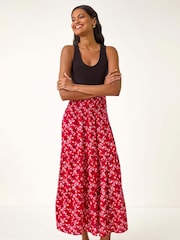 Roman Red Abstract Print Shirred Multiway Skirt - Image 3 of 5