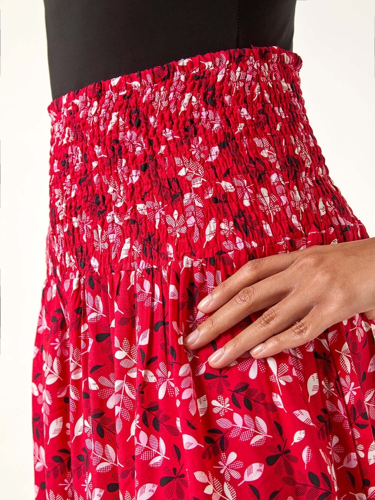 Roman Red Abstract Print Shirred Multiway Skirt - Image 5 of 5
