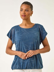 Azul - Blusa Roman Burnout com bainha bolha - Imagem 1 de 5