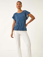 Azul - Blusa Roman Burnout com bainha bolha - Imagem 2 de 5