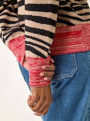 Roman Black Contrast Animal Print Knit Jumper - Image 2 of 5
