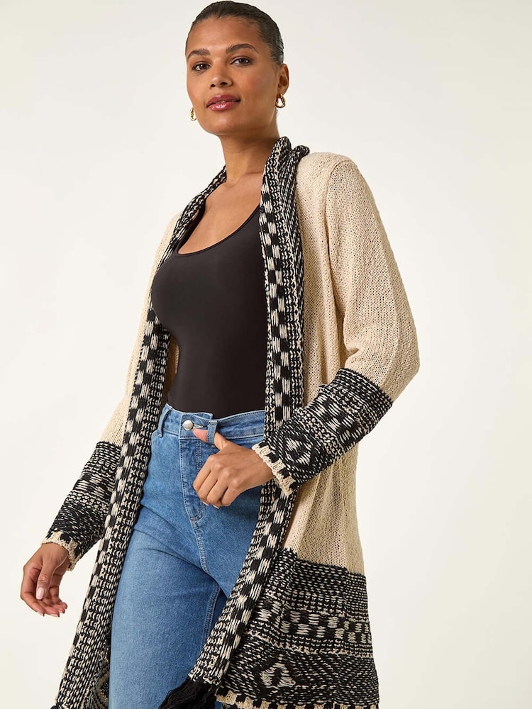 Roman Grey Nordic Pattern Fringe Detail Cardigan - Image 2 of 5