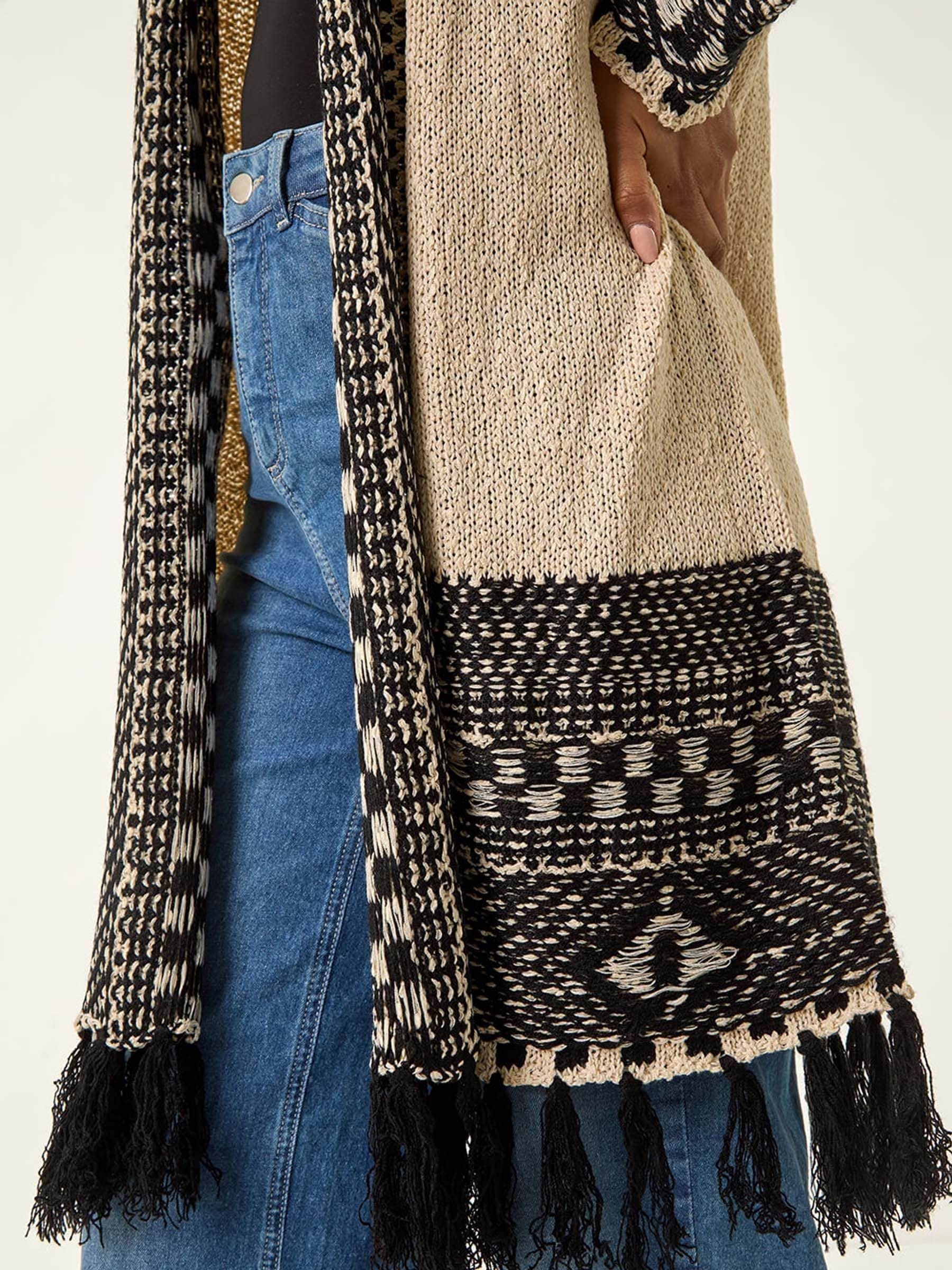 Buy Roman Grey Nordic Pattern Fringe Detail Cardigan from the Next