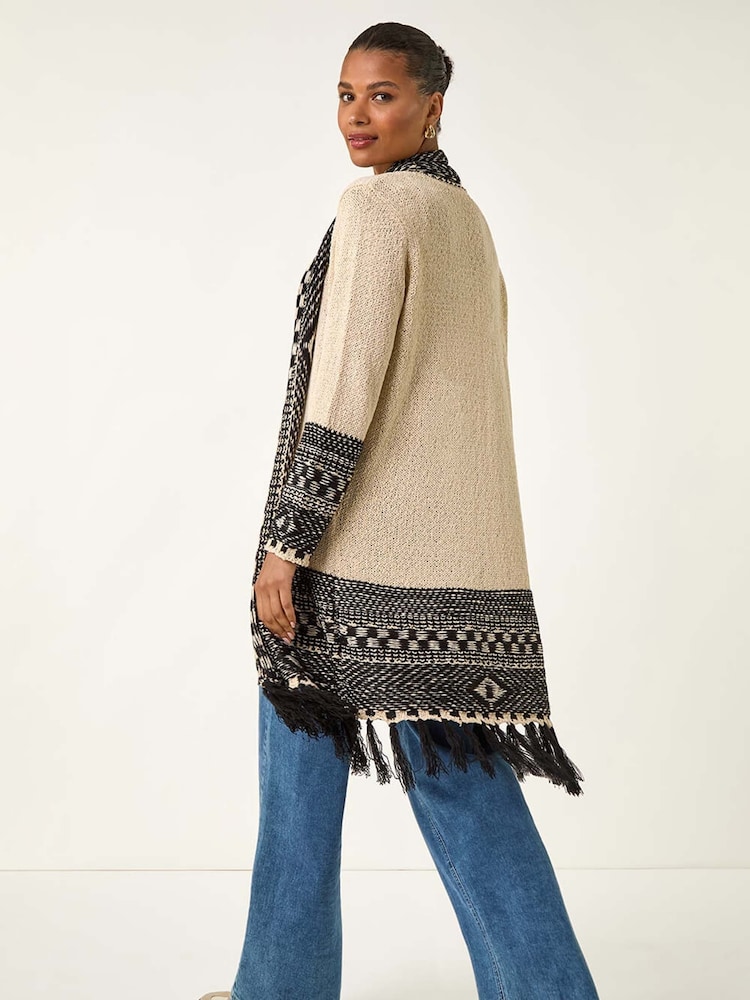 Roman Grey Nordic Pattern Fringe Detail Cardigan - Image 5 of 5