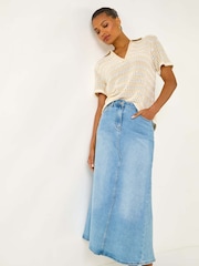 Roman Natural Stripe Crochet Collar Knit Blouse - Image 2 of 5