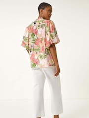 Roman Pink Floral Print Gathered Blouse - Image 3 of 5