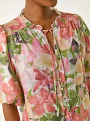 Roman Pink Floral Print Gathered Blouse - Image 5 of 5