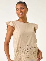 Roman Natural Broderie Hem Stretch Blouse - Image 1 of 5