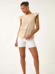 Roman Natural Broderie Hem Stretch Blouse - Image 4 of 5