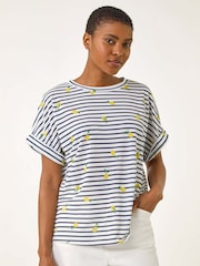 Roman Blue Stripe Lemon Printed T-Shirt - Image 1 of 5