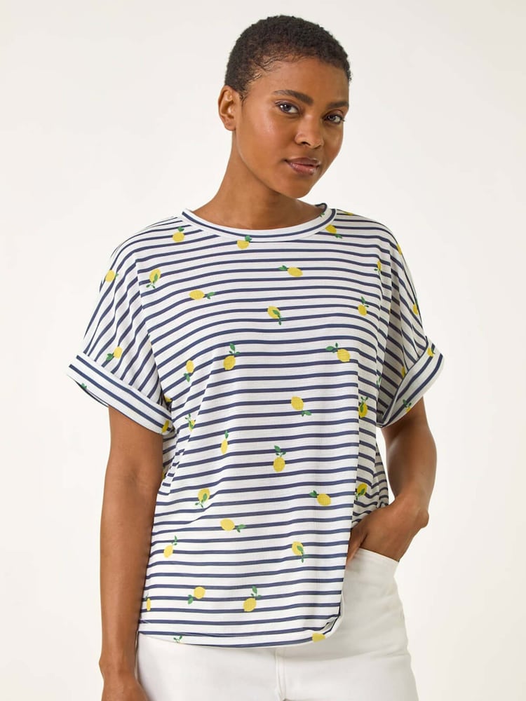 Roman Blue Stripe Lemon Printed T-Shirt - Image 1 of 5