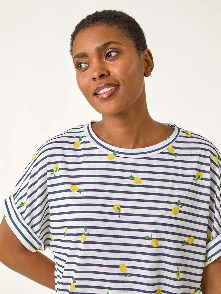 Roman Blue Stripe Lemon Printed T-Shirt - Image 2 of 5