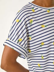 Roman Blue Stripe Lemon Printed T-Shirt - Image 5 of 5