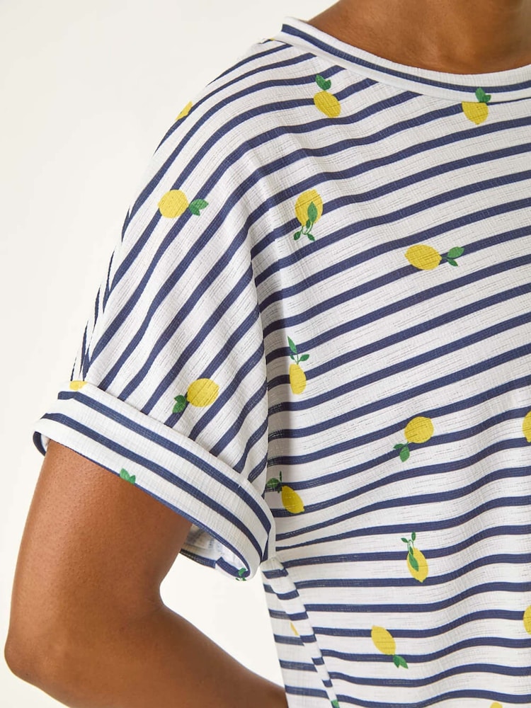 Roman Blue Stripe Lemon Printed T-Shirt - Image 5 of 5