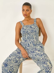 Roman Blue Paisley Print Cropped Jumpsuit - Image 1 of 5