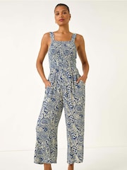 Roman Blue Paisley Print Cropped Jumpsuit - Image 2 of 5