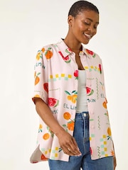 Roman Pink Fruit Print Collared Shirt - Image 1 of 5