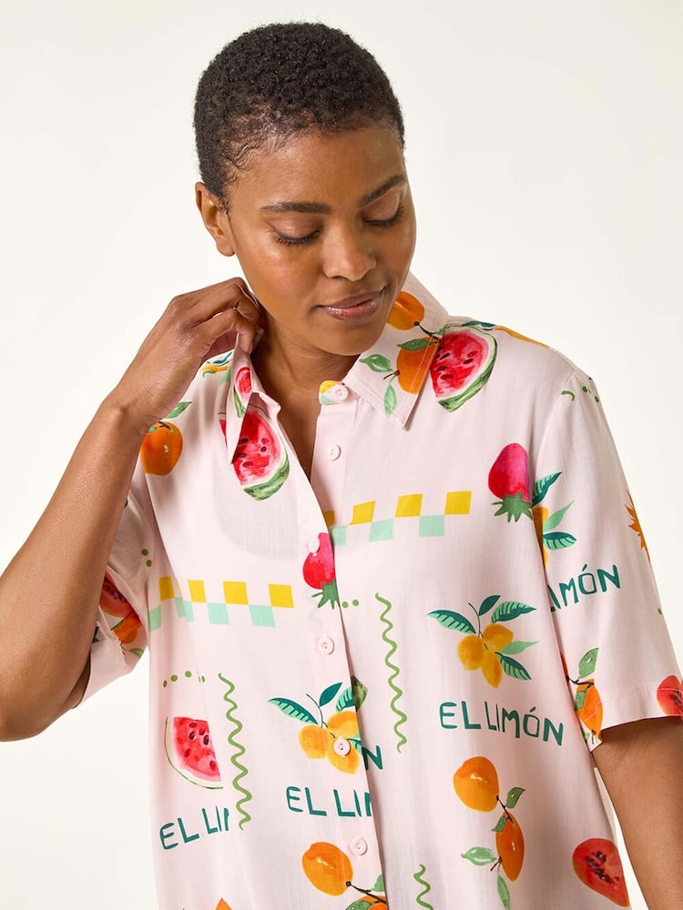 Roman Pink Fruit Print Collared Shirt - Image 2 of 5