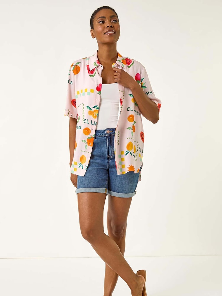 Roman Pink Fruit Print Collared Shirt - Image 5 of 5