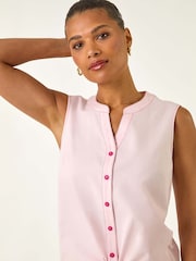 Roman Pink Contrast V-Neck Tie Front Blouse - Image 2 of 5