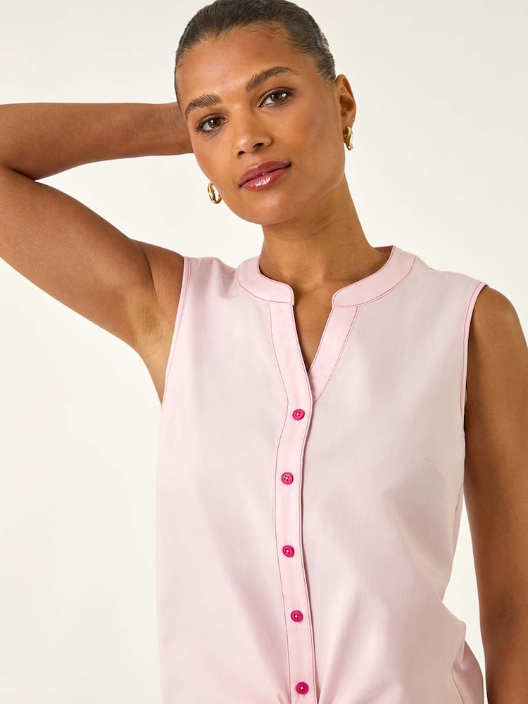 Roman Pink Contrast V-Neck Tie Front Blouse - Image 2 of 5