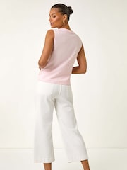 Roman Pink Contrast V-Neck Tie Front Blouse - Image 4 of 5