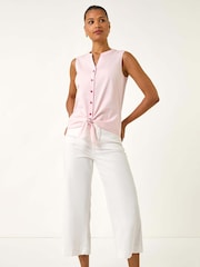 Roman Pink Contrast V-Neck Tie Front Blouse - Image 5 of 5