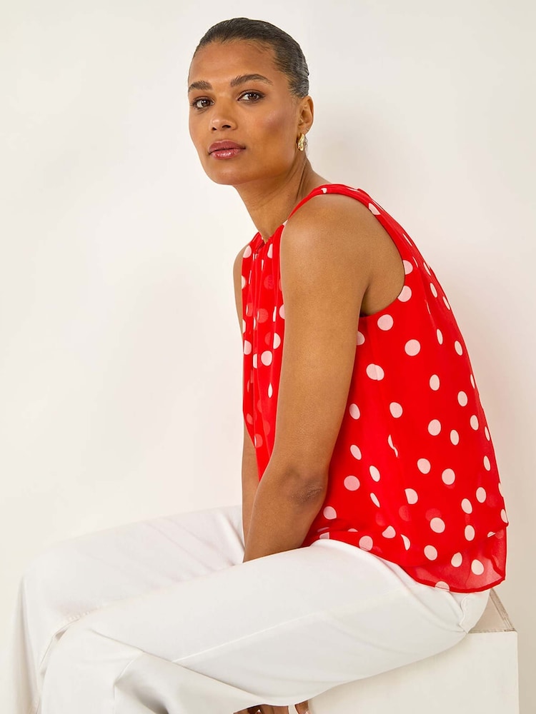 Roman Red Spot Print Double Layered Pleated Blouse - Image 2 of 5