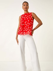 Roman Red Spot Print Double Layered Pleated Blouse - Image 3 of 5