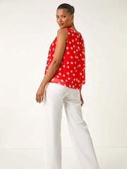 Roman Red Spot Print Double Layered Pleated Blouse - Image 4 of 5
