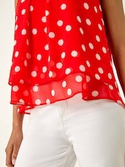 Roman Red Spot Print Double Layered Pleated Blouse - Image 5 of 5