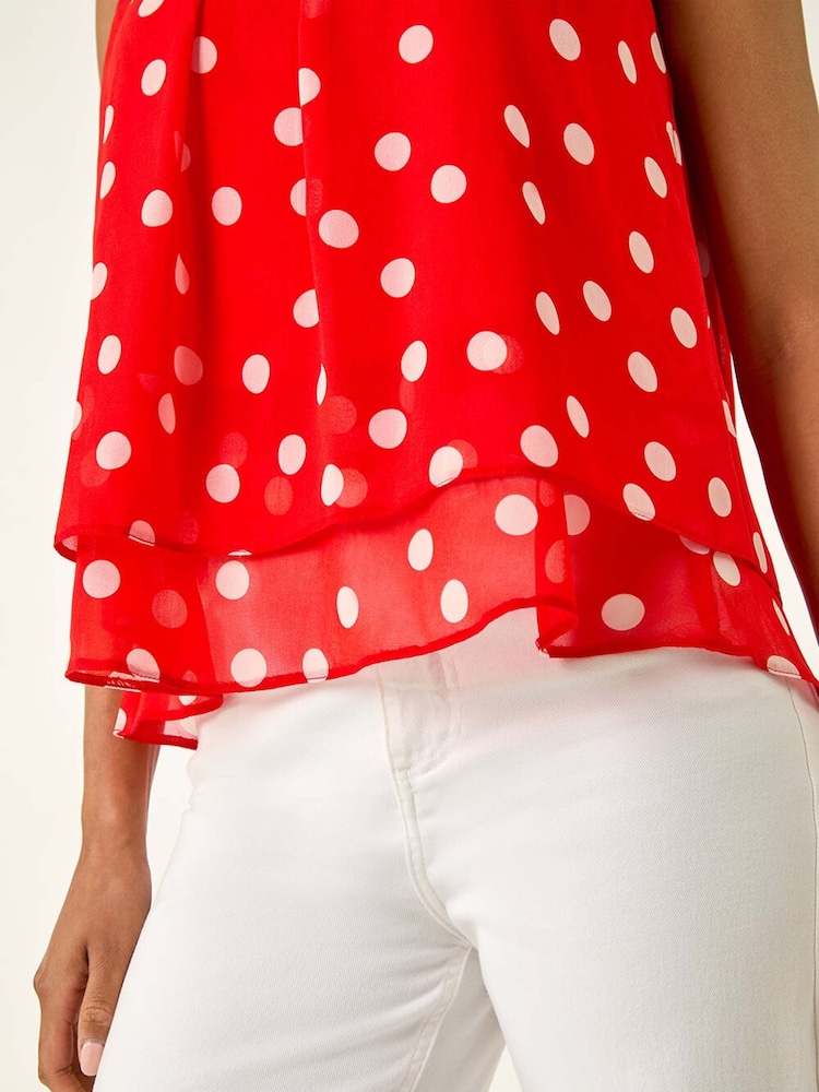 Roman Red Spot Print Double Layered Pleated Blouse - Image 5 of 5