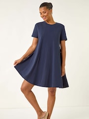 Roman Blue Cotton Panelled Swing Stretch Dress - Image 1 of 5