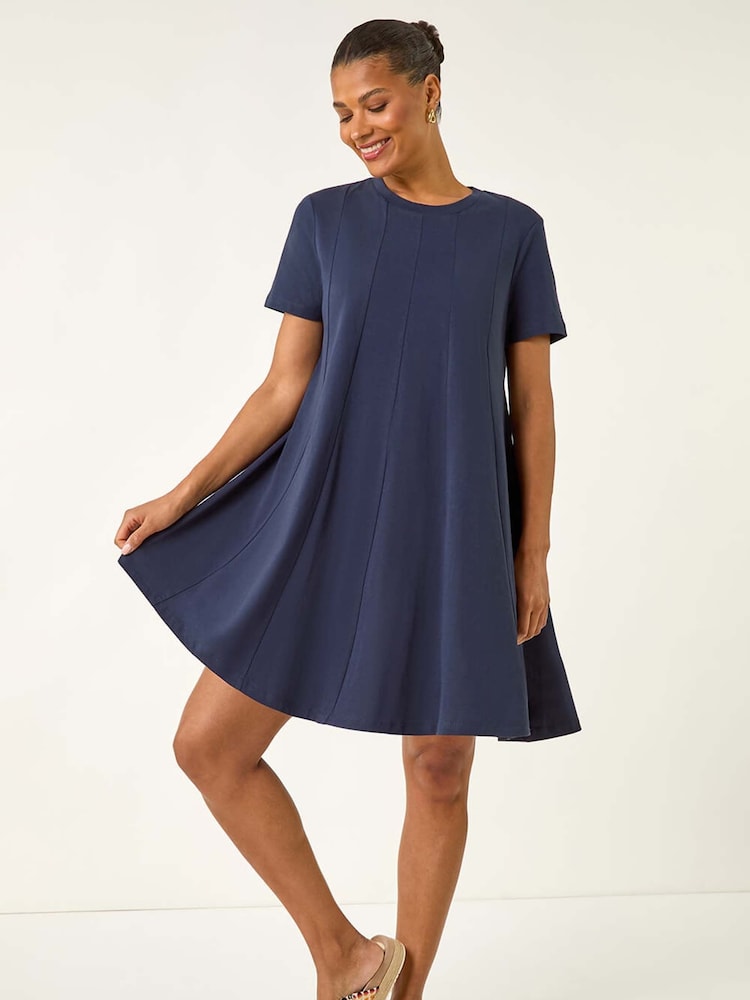 Roman Blue Cotton Panelled Swing Stretch Dress - Image 1 of 5