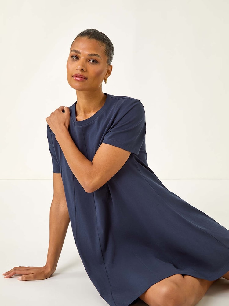Roman Blue Cotton Panelled Swing Stretch Dress - Image 2 of 5