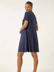 Roman Blue Cotton Panelled Swing Stretch Dress - Image 3 of 5