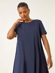 Roman Blue Cotton Panelled Swing Stretch Dress - Image 4 of 5