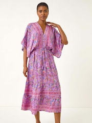 Roman Purple Paisley Print V-Neck Midi Dress - Image 1 of 5