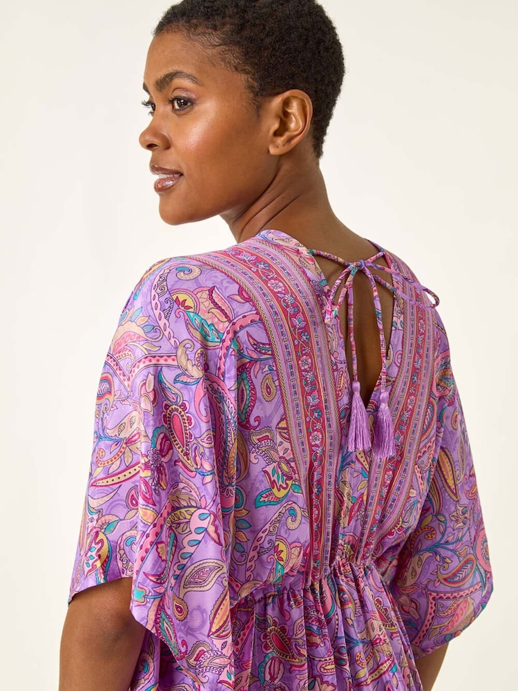 purple paisley dress VENUS Printed Linen Maxi Dress | Purple Paisley Border
