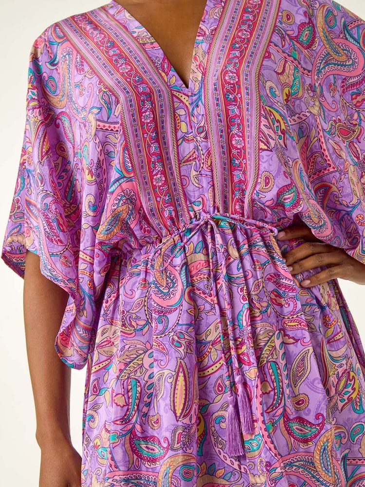 Roman Purple Paisley Print V-Neck Midi Dress - Image 5 of 5