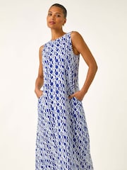 Roman Blue Geo Print Pocket Midi Dress - Image 2 of 5