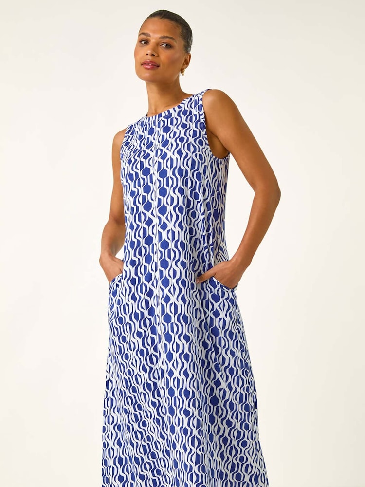 Roman Blue Geo Print Pocket Midi Dress - Image 2 of 5