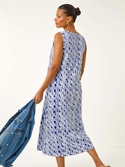 Roman Blue Geo Print Pocket Midi Dress - Image 3 of 5