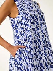 Roman Blue Geo Print Pocket Midi Dress - Image 6 of 6