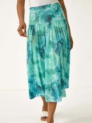 Roman Blue Marble Print Mesh Layer Skirt - Image 1 of 5