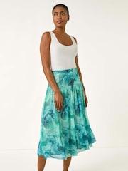 Roman Blue Marble Print Mesh Layer Skirt - Image 3 of 5